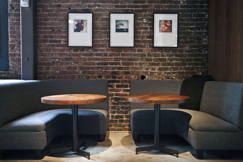 Round walnut cafe tables