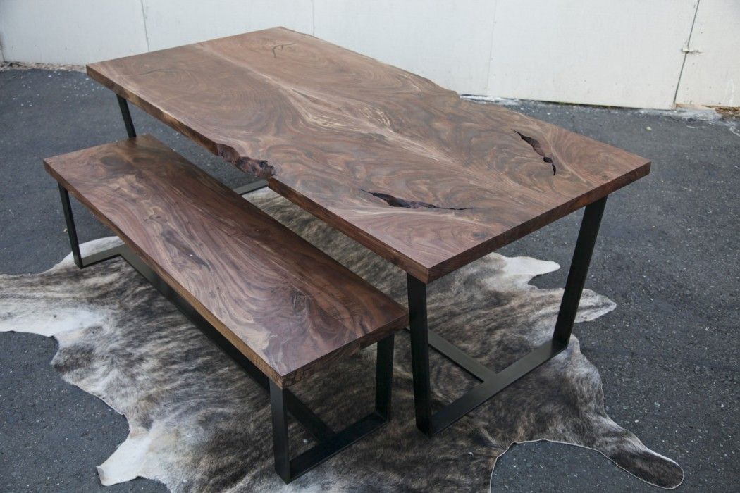 Walnut dining table and bench
